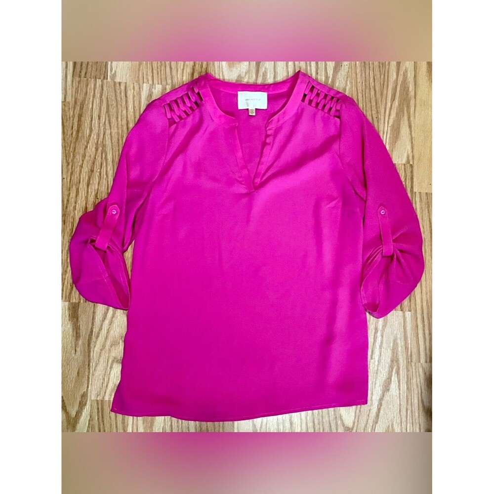 Skies Are Blue Pink Women's Split-Neck Blouse